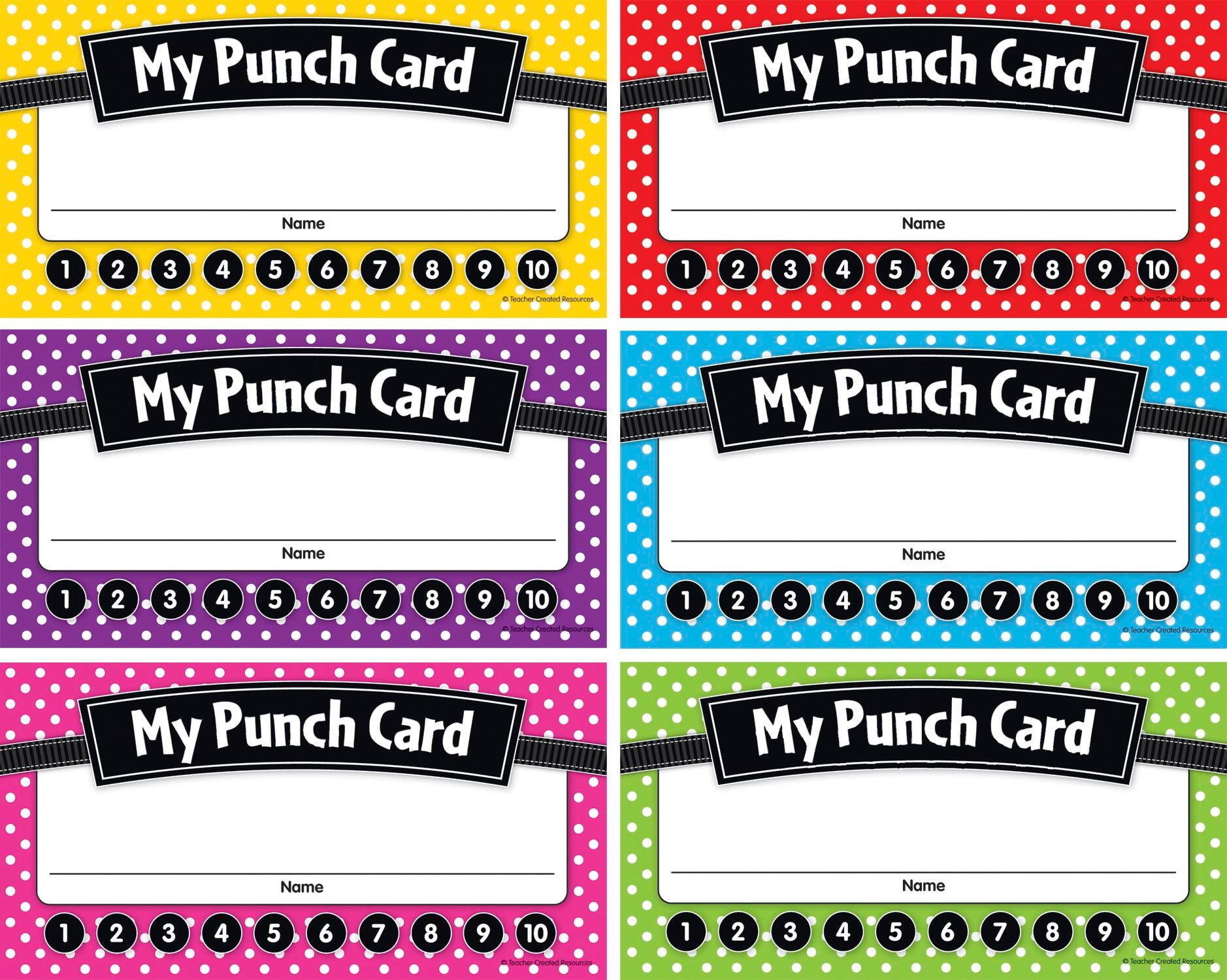 Teacher Created Materials Polka Dots Punch Cards, Pack of 60